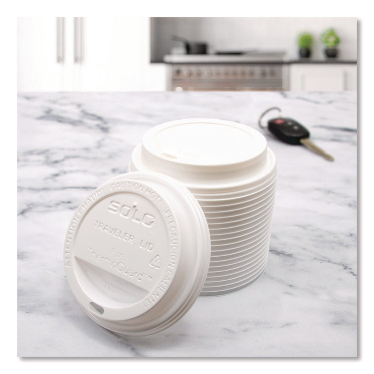 Traveler Sip Through Lids for ThermoGuard Hot Cups, Fits 12 oz to 24 oz Hot Cups, Plastic, White, 1,200/Carton