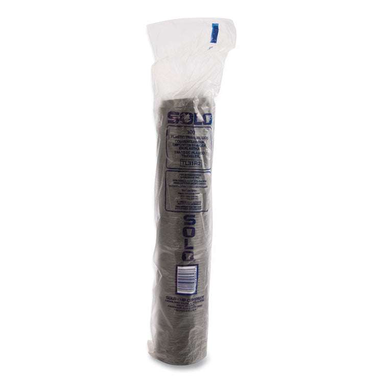 Traveler Cappuccino Style Dome Lid, Fits 10 oz Hot Cups, Plastic, Black, 1,000/Carton