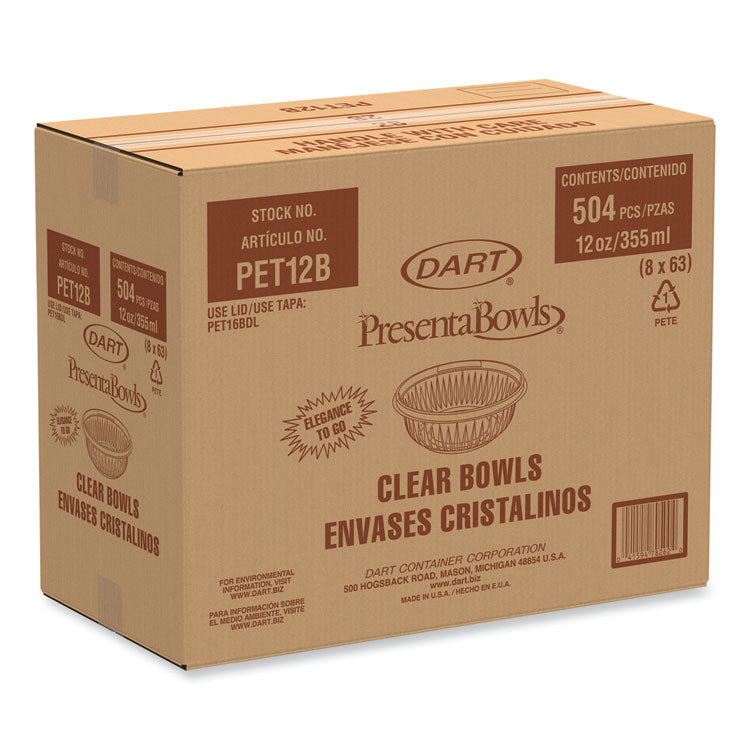 PresentaBowls Clear Bowls, 12 oz., Plastic, 63/Bag, 504/Carton