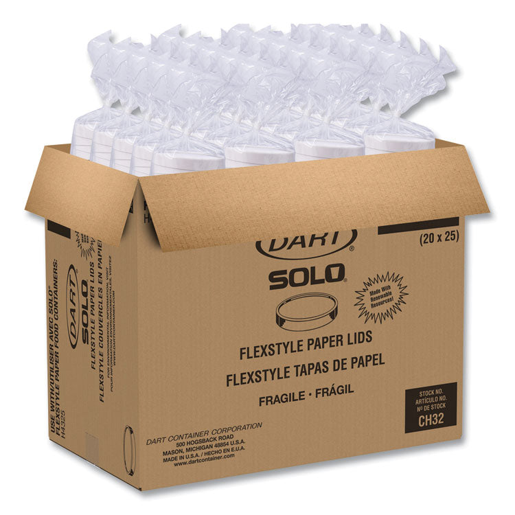 Flexstyle Double Sided Poly (DSP) Paper Lid, For 32 oz Food Containers, 4.6" Diameter x 0.7" h, White, Plastic, 500/Carton