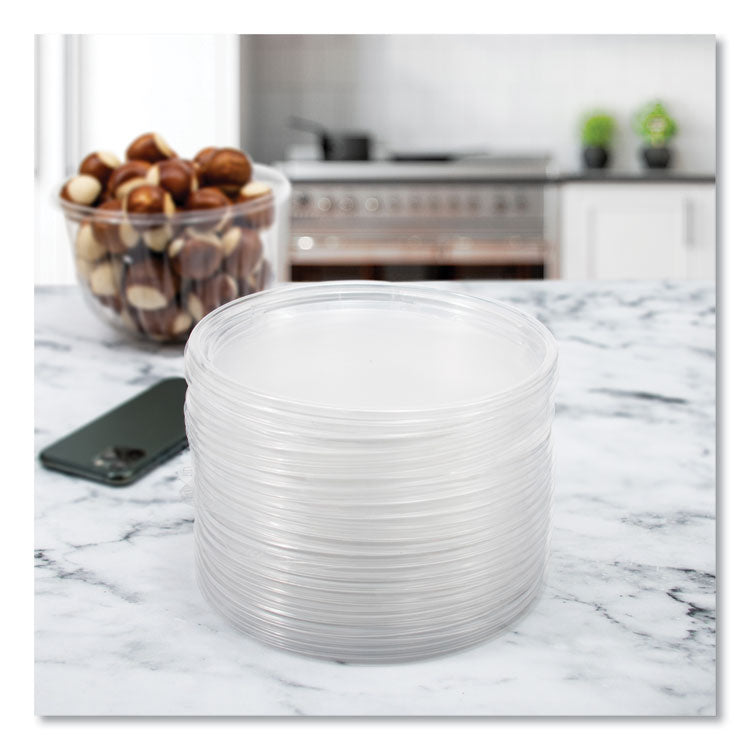 PresentaBowls Clear Flat Lids, 7.2" Diameter x 0.4" h, Plastic, 252/Carton