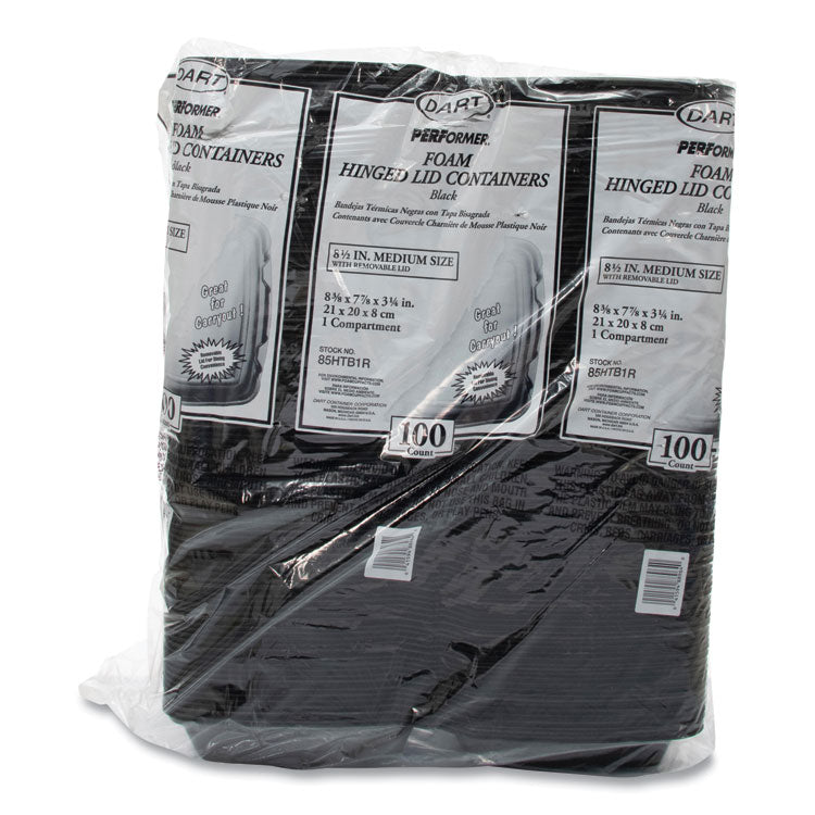 Insulated Foam Hinged Lid Containers, 7.96 x 8.36 x 3.2, Black, 200/Carton