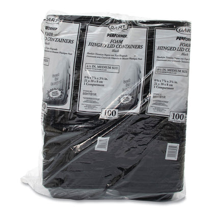 Insulated Foam Hinged Lid Containers, 7.96 x 8.36 x 3.2, Black, 200/Carton