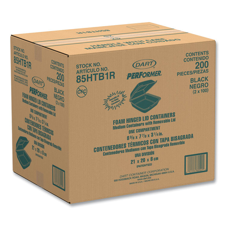Insulated Foam Hinged Lid Containers, 7.96 x 8.36 x 3.2, Black, 200/Carton