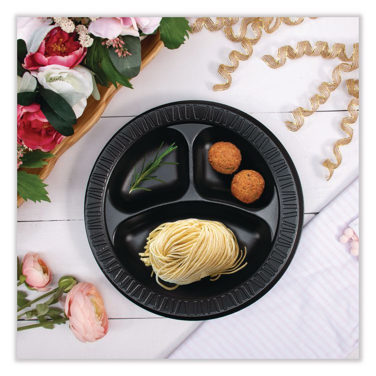 Quiet Class Laminated Foam Dinnerware, Plate, 10.25" dia, Black, 125/Pack, 4 Packs/Carton