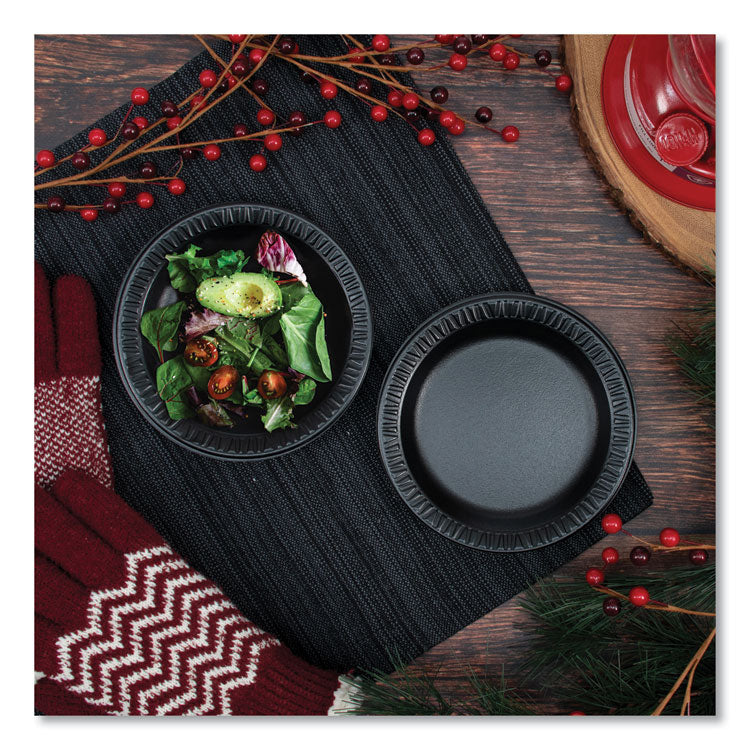 Quiet Classic Laminated Foam Dinnerware Plates, 6" dia, Black, 125/Pack, 8 Packs/Carton