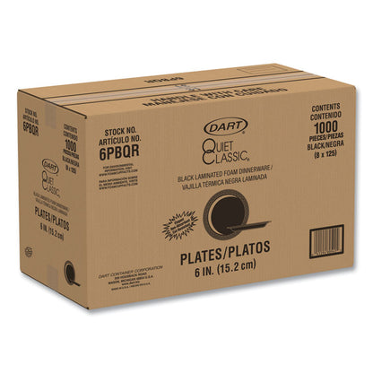 Quiet Classic Laminated Foam Dinnerware Plates, 6" dia, Black, 125/Pack, 8 Packs/Carton