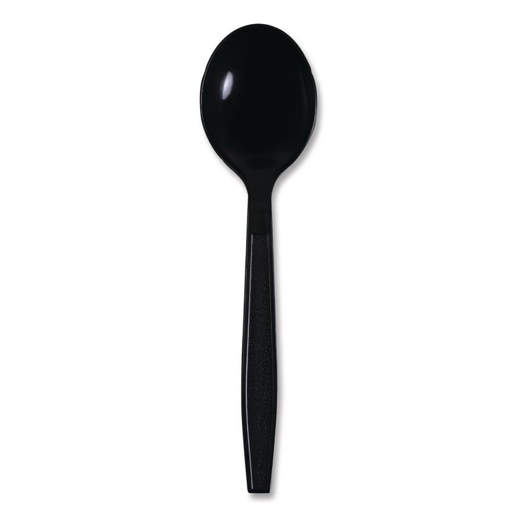 Heavyweight Wrapped Polypropylene Cutlery, Soup Spoon, Plastic, Black, 1,000/Carton