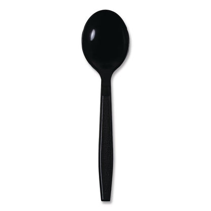 Heavyweight Wrapped Polypropylene Cutlery, Soup Spoon, Plastic, Black, 1,000/Carton