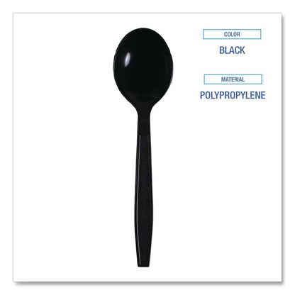 Heavyweight Wrapped Polypropylene Cutlery, Soup Spoon, Plastic, Black, 1,000/Carton