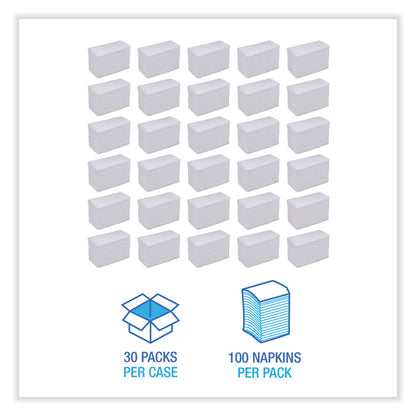 Dinner Napkin, 2-Ply, 17 x 15, White, 100/Pack, 30 Packs/Carton