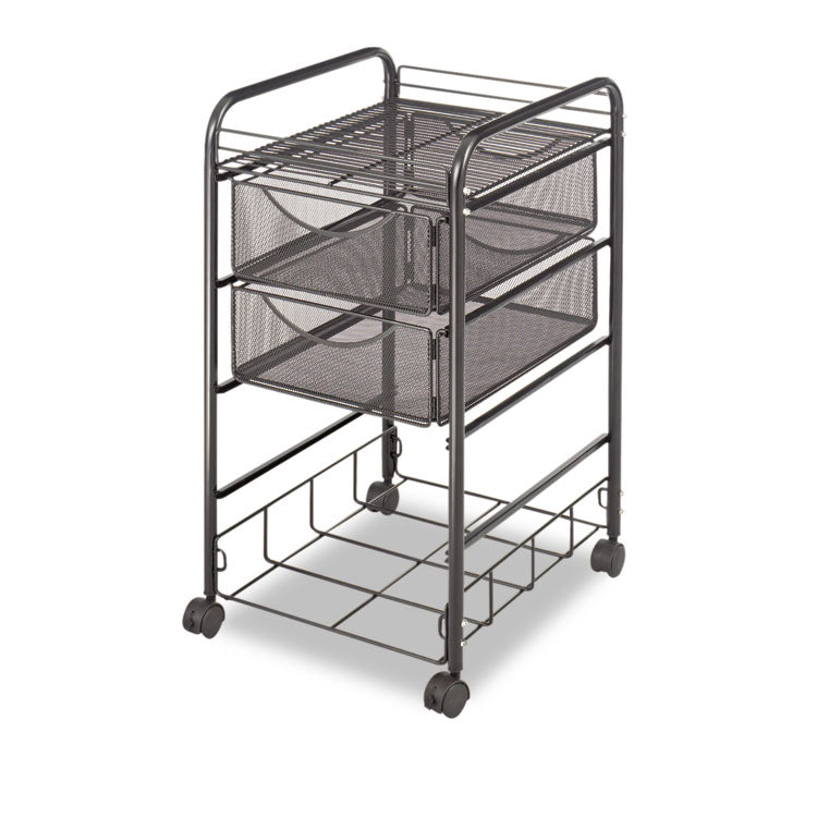 Onyx Mesh Mobile File with Four Supply Drawers, Metal, 1 Shelf, 4 Drawers, 15.75" x 17" x 27", Black