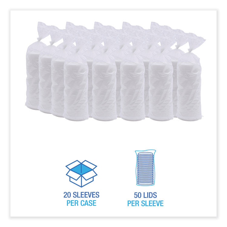 Deerfield Hot Cup Lids, Fits 10 oz to 20 oz Boardwalk Deerfield Hot Cups, Plastic, White, 50/Pack, 20 Packs/Carton
