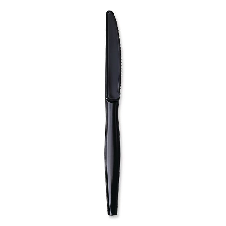 Heavyweight Wrapped Polystyrene Cutlery, Knife, Plastic, Black, 1,000/Carton
