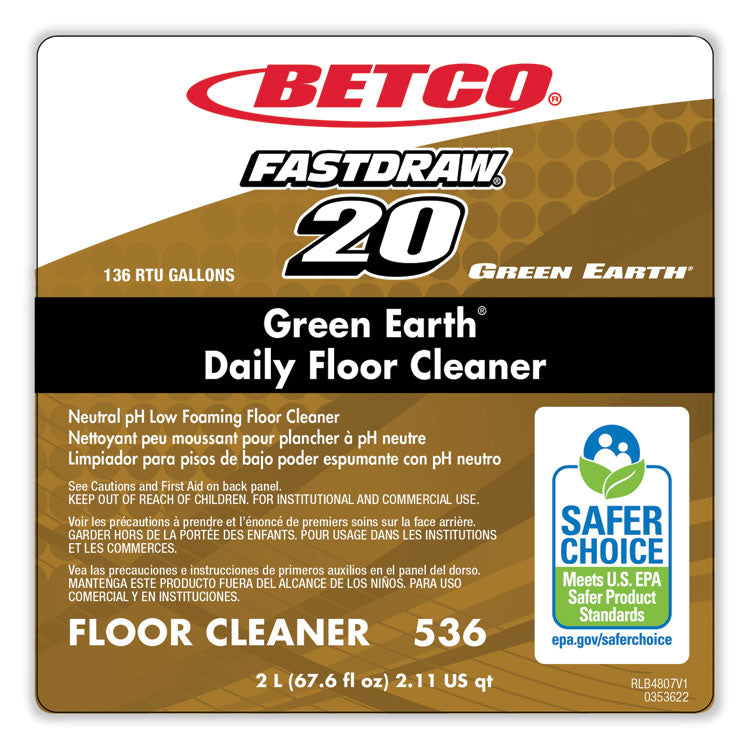 Green Earth Daily FastDraw Floor Cleaner, Unscented, 2 L Bottle, Unscented, 4/Carton