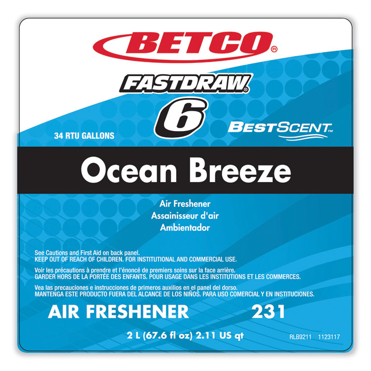 BestScent Ocean Breeze FastDraw Deodorizer, Ocean Breeze, 67.6 oz FastDraw Bottle, 4/Carton