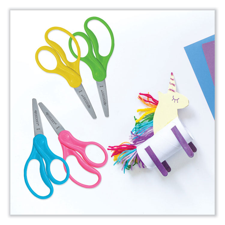 For Kids Scissors Teacher's Pack, Pointed Tip, 5" Long, 1.75" Cut Length, Straight Assorted Color Handles, 12/Pack
