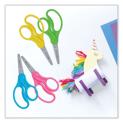 For Kids Scissors Teacher's Pack, Pointed Tip, 5" Long, 1.75" Cut Length, Straight Assorted Color Handles, 12/Pack