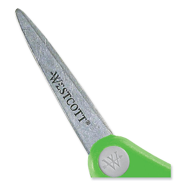 Soft Handle Kids Scissors, Pointed Tip, 5" Long, 1.75" Cut Length, Straight Assorted Color Handles, 12/Pack