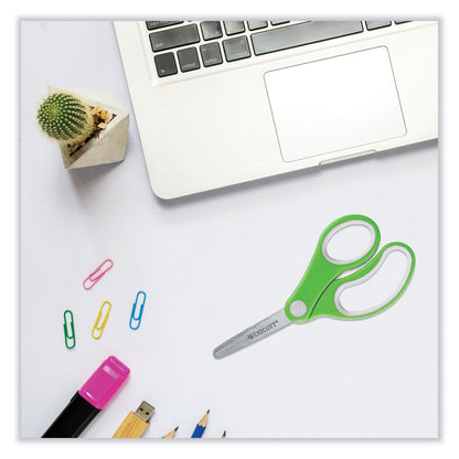 Soft Handle Kids Scissors, Rounded Tip, 5" Long, 1.75" Cut Length, Straight Assorted Color Handles, 12/Pack