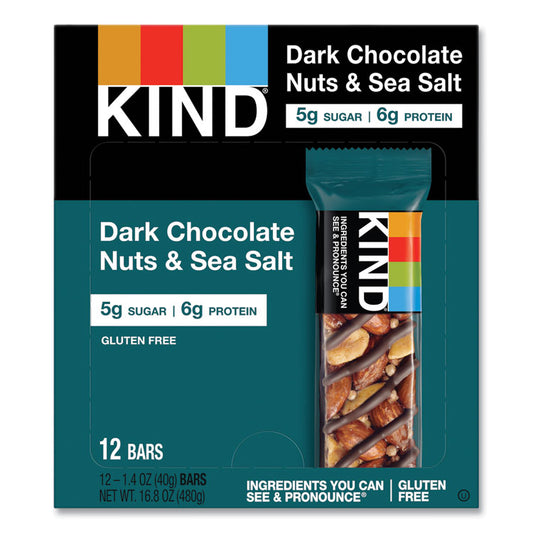 Nuts and Spices Bar, Dark Chocolate Nuts and Sea Salt, 1.4 oz Bar, 12/Box