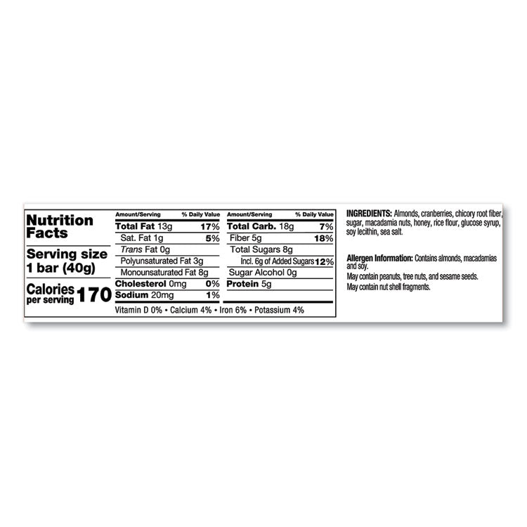 Plus Nutrition Boost Bar, Cranberry Almond and Antioxidants, 1.4 oz Bar, 12/Box