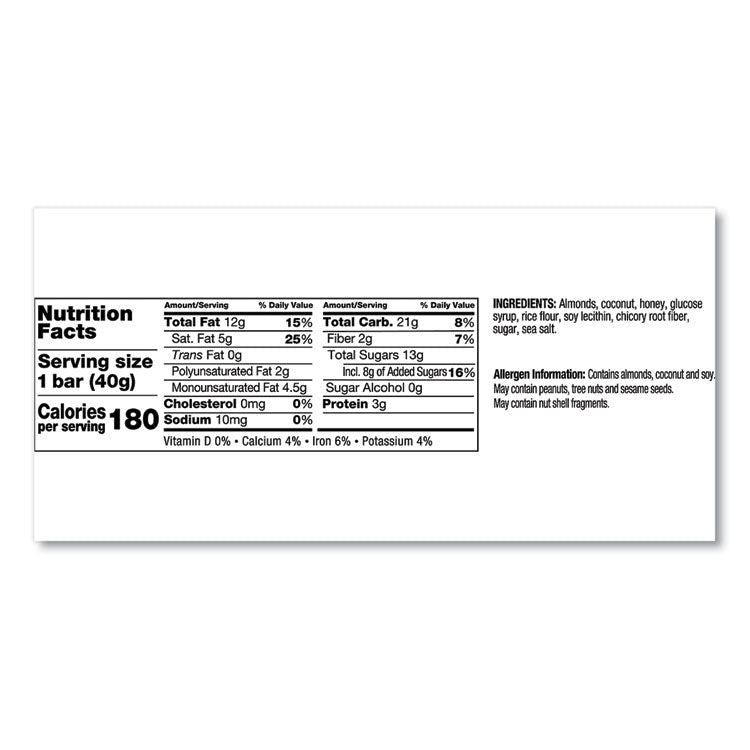 Fruit and Nut Bars, Almond and Coconut, 1.4 oz Bar, 12/Box