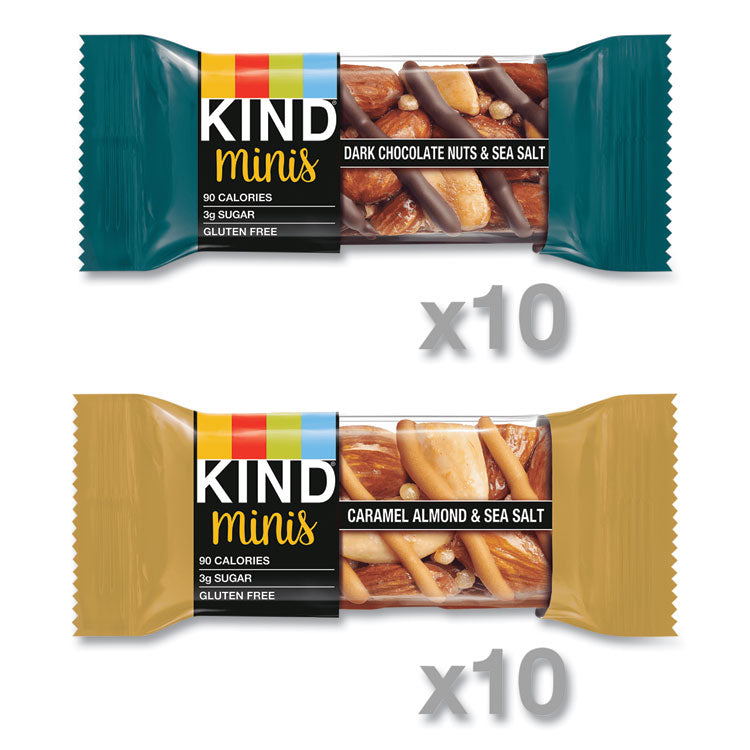 Minis, Dark Chocolate Nuts and Sea Salt/Caramel Almond and Sea Salt, 0.7 oz Bar, 20/Pack