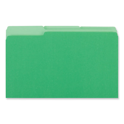 Interior File Folders, 1/3-Cut Tabs: Assorted, Legal Size, 11-pt Stock, Green, 100/Box