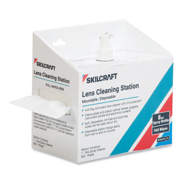 654000NIB0080, SKILCRAFT Lens Cleaning Station, 8 oz Pump Bottle, 560 Wipes/Box, 4 Boxes/Carton