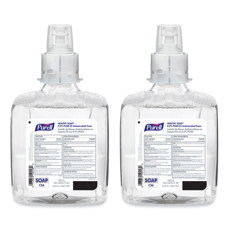 HEALTHY SOAP 0.5% PCMX E2 Antimicrobial Foam Refill, For CS6 Dispensers, Fragrance-Free, 1,200 mL, 2/Carton