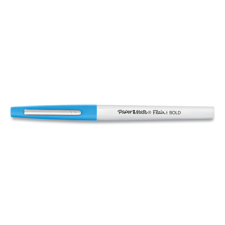 Flair Felt Tip Porous Point Pen, Stick, Bold 1.2 mm, Assorted Ink Colors, White Pearl Barrel, 12/Pack