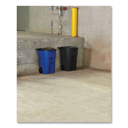 Square Brute Rollout Container, 50 gal, Molded Plastic, Blue