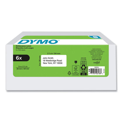 LW Multipurpose Labels, 1" x 2.13", White, 500 Labels/Roll, 6 Rolls/Pack