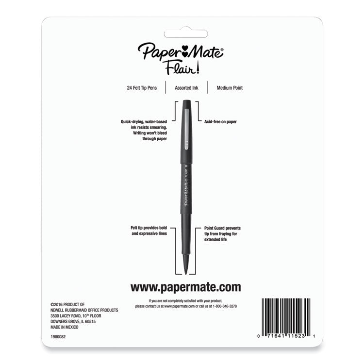Point Guard Flair Felt Tip Porous Point Pen, Stick, Medium 0.7 mm, Assorted Tropical Vacation Ink and Barrel Colors, 24/Pack