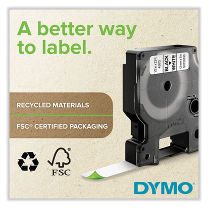 D1 High-Performance Polyester Removable Label Tape, 0.37" x 23 ft, Black on White