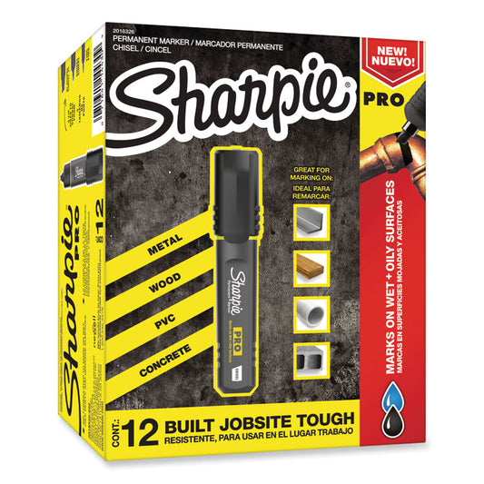 Pro Permanent Marker, Broad Chisel-Tip, Black, Dozen