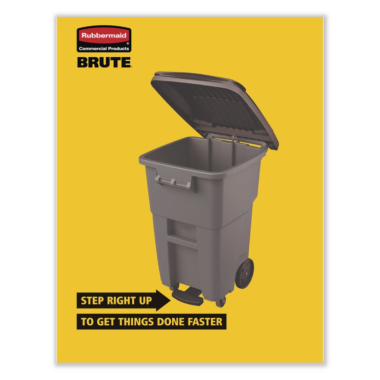 Brute Roll-Out Heavy-Duty Container, 65 gal, Polyethylene, Gray