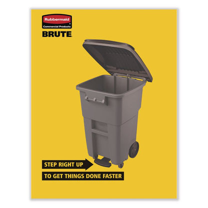 Brute Roll-Out Heavy-Duty Container, 65 gal, Polyethylene, Gray