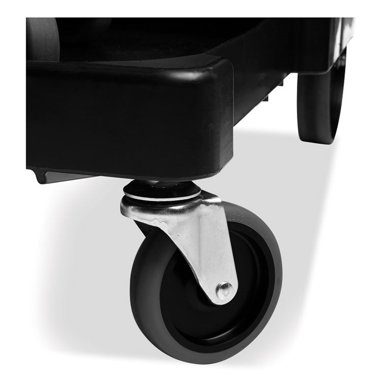 Executive Janitorial Cleaning Cart, Plastic, 4 Shelves, 1 Bin, 21.75" x 46" x 38.38", Black