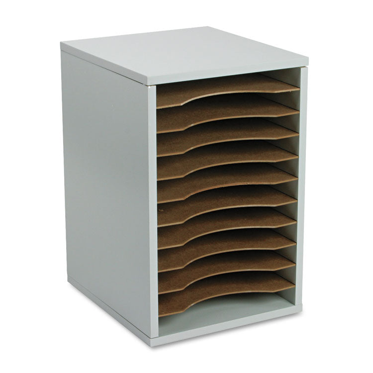 Wood Vertical Desktop Literature Sorter, 11 Compartments, 10.63 x 11.88 x 16, Gray