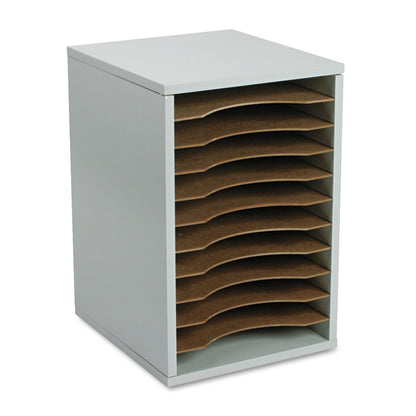 Wood Vertical Desktop Literature Sorter, 11 Compartments, 10.63 x 11.88 x 16, Gray