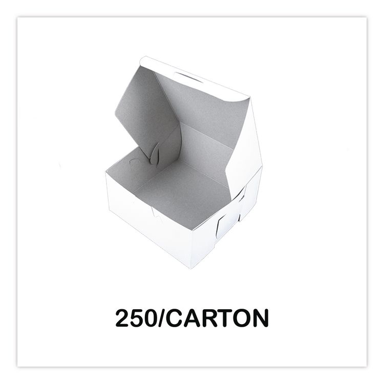 White One-Piece Non-Window Bakery Boxes, Standard, 3 x 6 x 6, White, Paper, 250/Carton