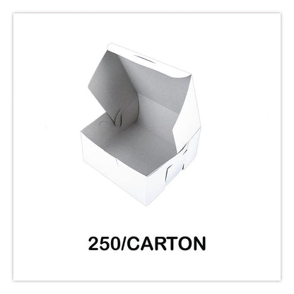 White One-Piece Non-Window Bakery Boxes, Standard, 3 x 6 x 6, White, Paper, 250/Carton