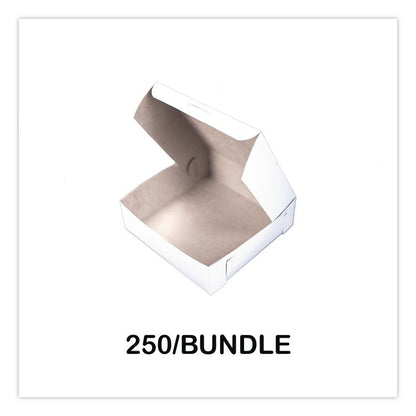 White One-Piece Non-Window Bakery Boxes, Standard, 8 x 2.5 x 8, White, Paper, 250/Bundle