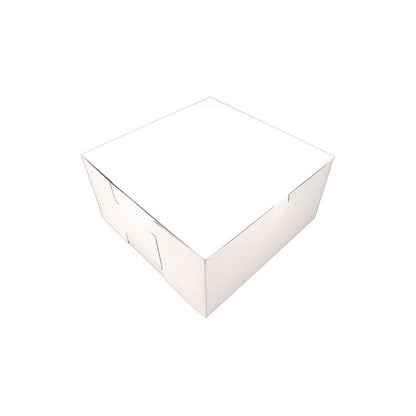 White One-Piece Non-Window Bakery Boxes, Standard, 10 x 10 x 5, White/Brown, Paper, 100/Bundle
