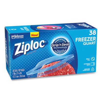 Zipper Freezer Bags, 32 oz, 2.7 mil, 6.97" x 7.7", Clear, 38 Bags/Box, 9 Boxes/Carton