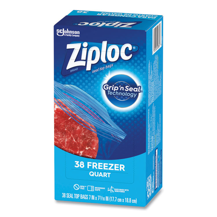 Zipper Freezer Bags, 32 oz, 2.7 mil, 6.97" x 7.7", Clear, 38 Bags/Box, 9 Boxes/Carton