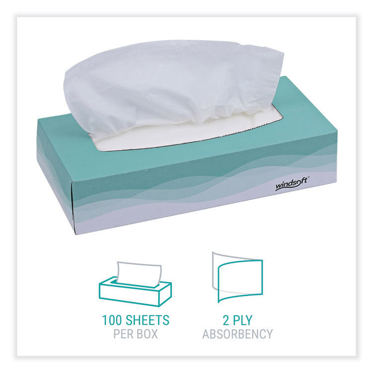 Facial Tissue, Flat Pop-Up Box, 2-Ply, White, 100 Sheets/Box, 30 Boxes/Carton