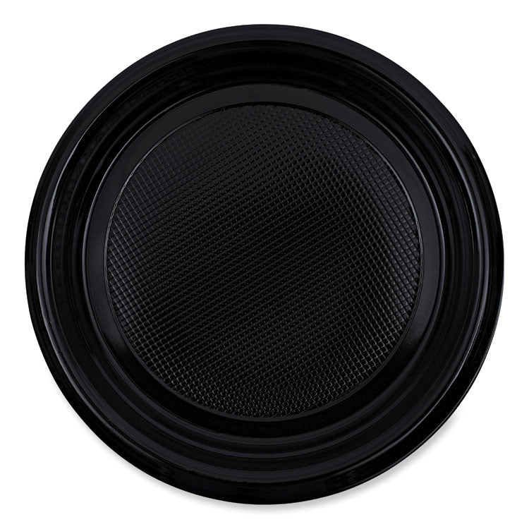Hi-Impact Plastic Dinnerware, Plate, 9" dia, Black, 500/Carton